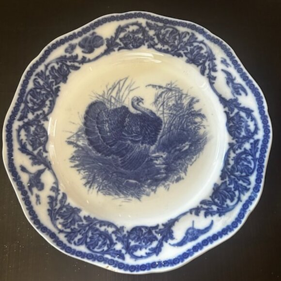 Antique 10" Royal Cauldon England  Flow Blue Turkey Dinner Plate - Picture 3 of 11
